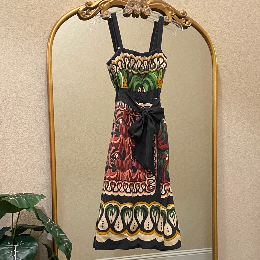 FARM Rio Coconut Tree Flow Scarf Linen Blend Midi Dress Size S - Picture 8 of 15